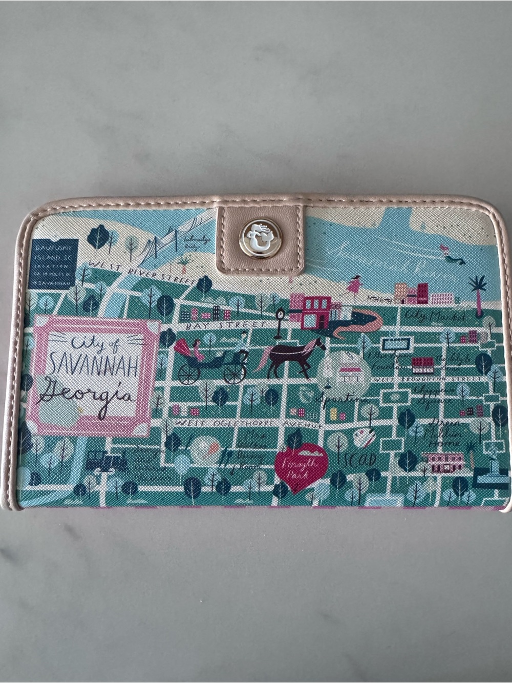 Spartina 449 Savannah Map Zip Wallet - Teal & Pink